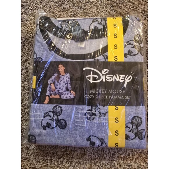 Disney Women's 2 Piece Cozy Pajama Set Mickey Mouse Blue Long Sleeves Size Small - Picture 1 of 4